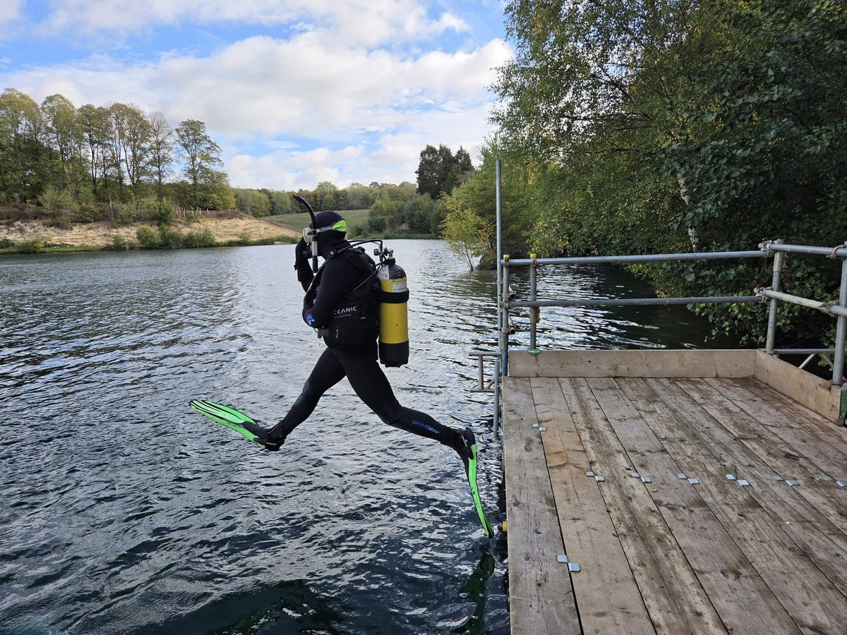 Giant stride entry from the jetty
